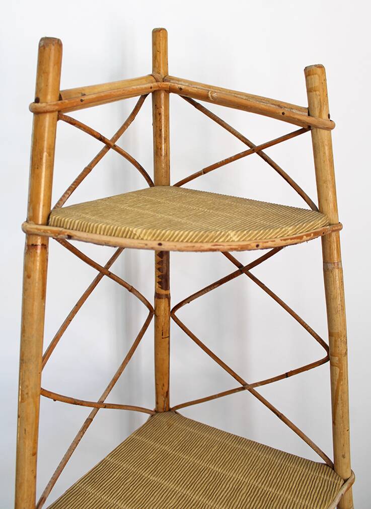 Corner rattan shelf