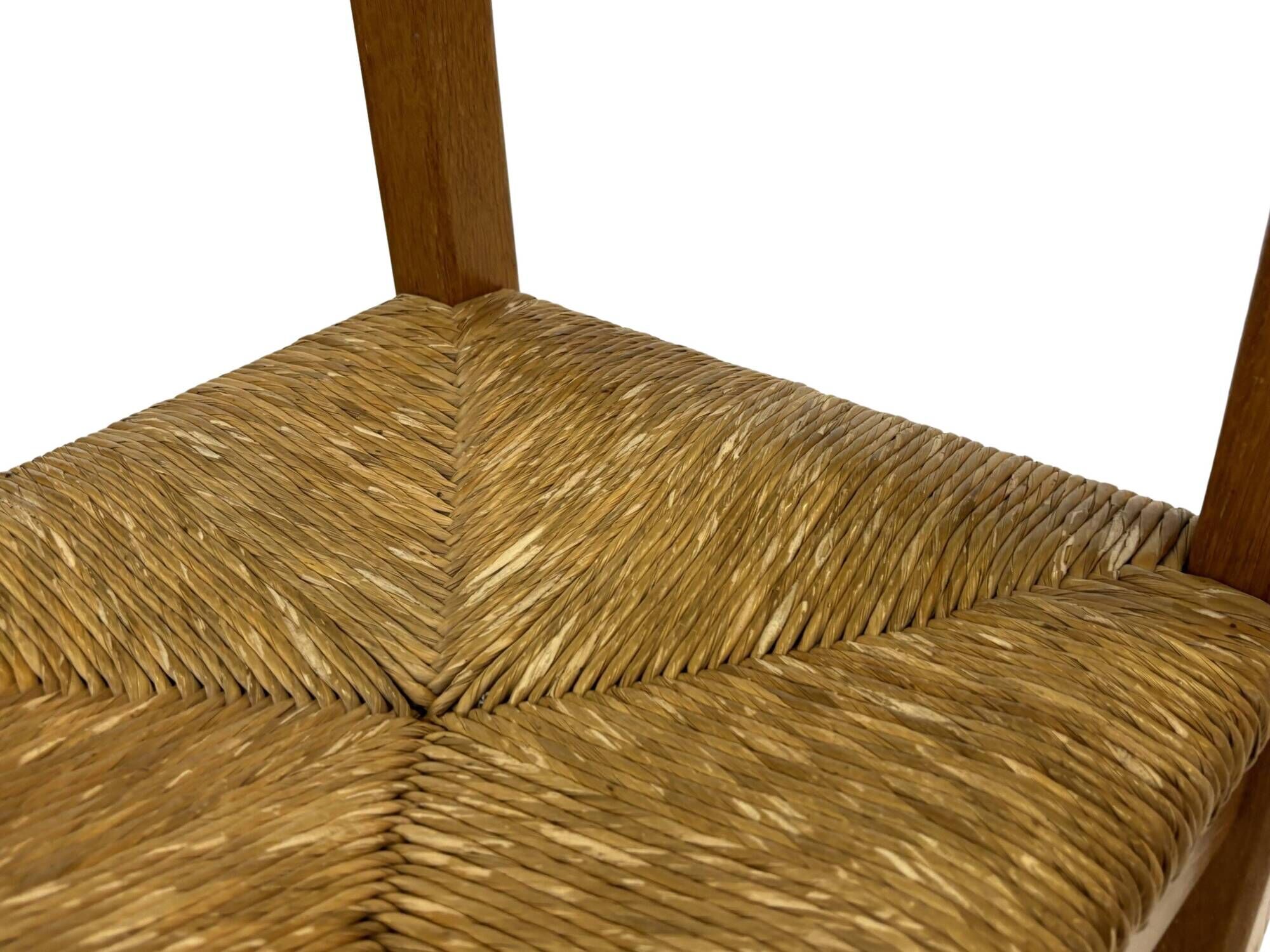 Set of four vintage chairs / stool - brutalist style minimalist oak and wicker 60s