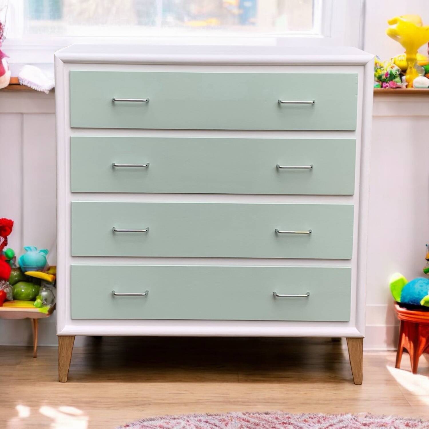 Vintage 1950s compass foot chest of drawers