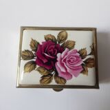 Metal and porcelain pill box roses decorations