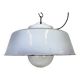 Industrial Grey Enamel Factory Pendant Lamp with Glass Cover, 1960s