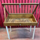 Old table showcase in walnut wood and glass, to install, store model with heavy glass
