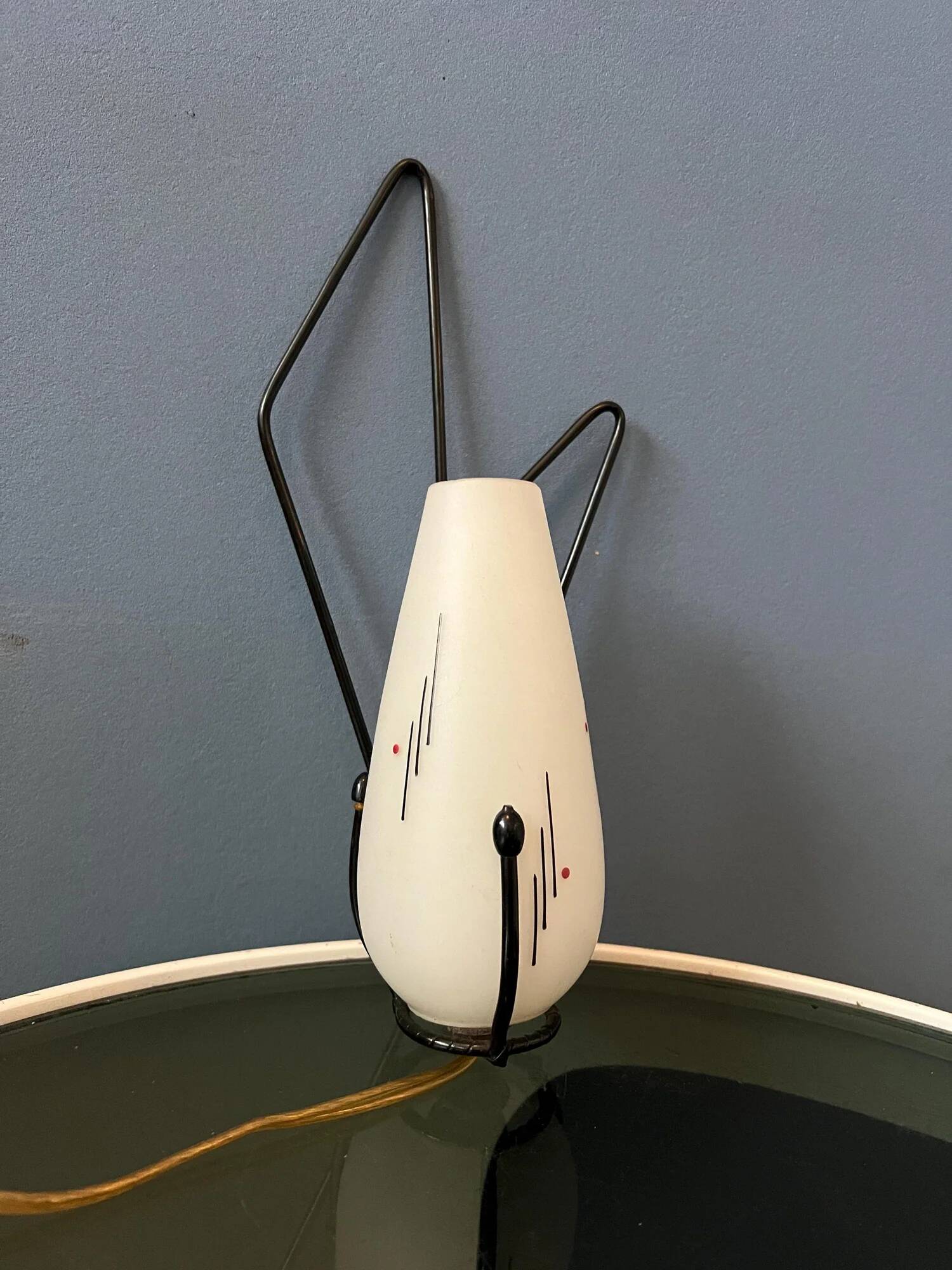 Mid-century Philips opaline glass sconce wall lamp with black frame