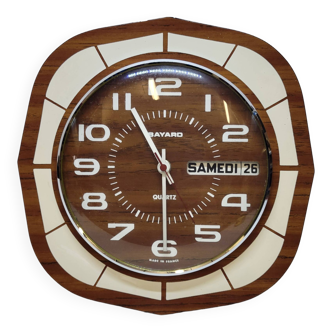 Horloge murale bayard en formica avec le jour et la date calendrier vintage