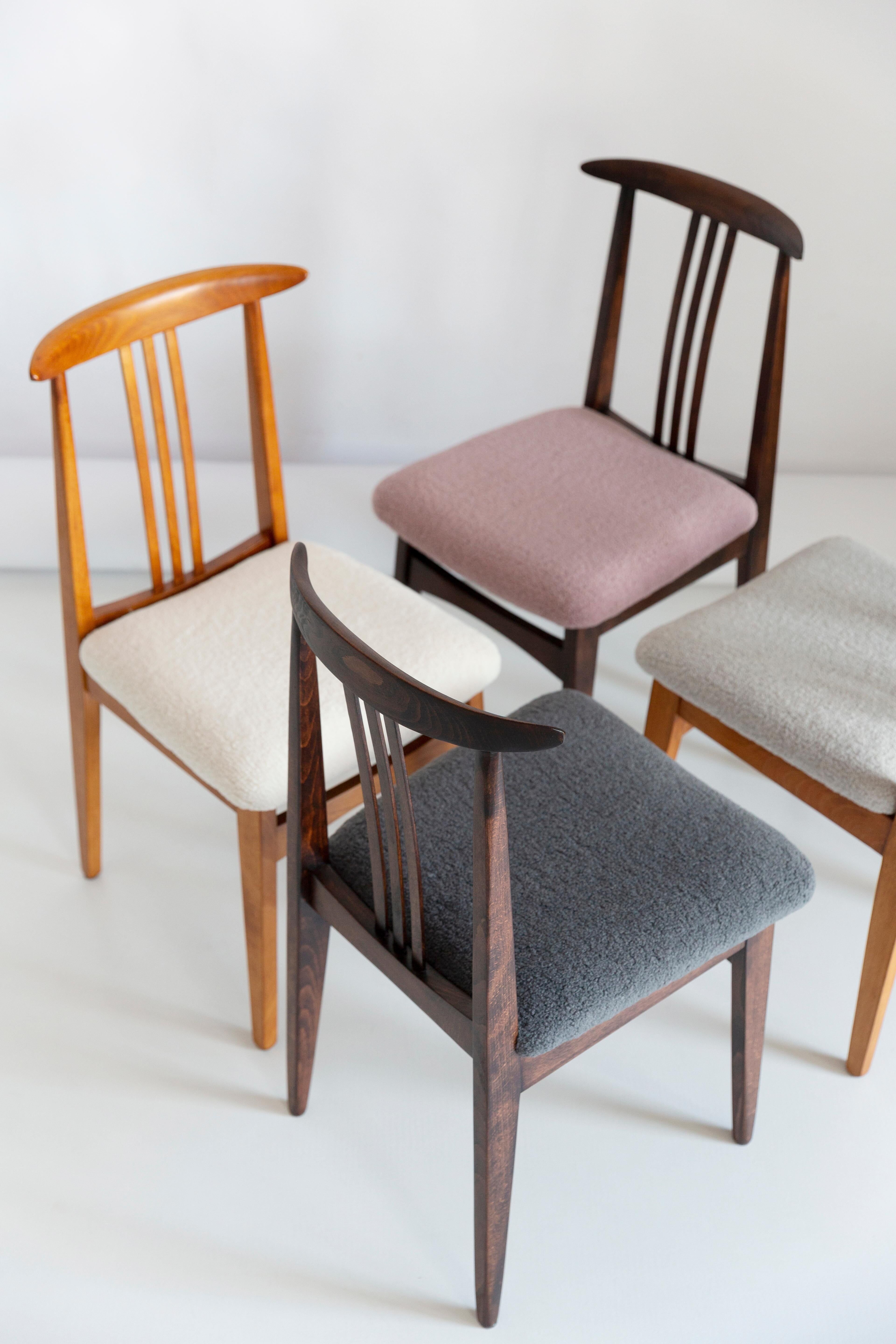 Beech chair with light boucle fabric, design by M. Zielinski, Europe, 1960s