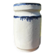 Pretty pot or vase in glazed stoneware with blue drip effect.