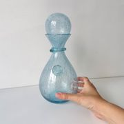 Vintage 1960s blue bubble glass BIOT carafe