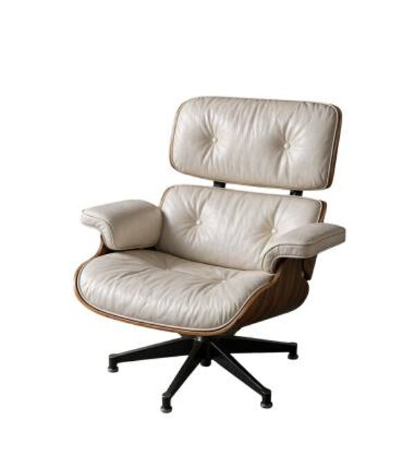 Charles et Ray Eames & Mobilier International - Lounge Chair cuir blanc et palissandre