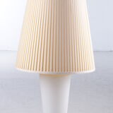 White glass table lamp with a pliche fabric shade, 70s.