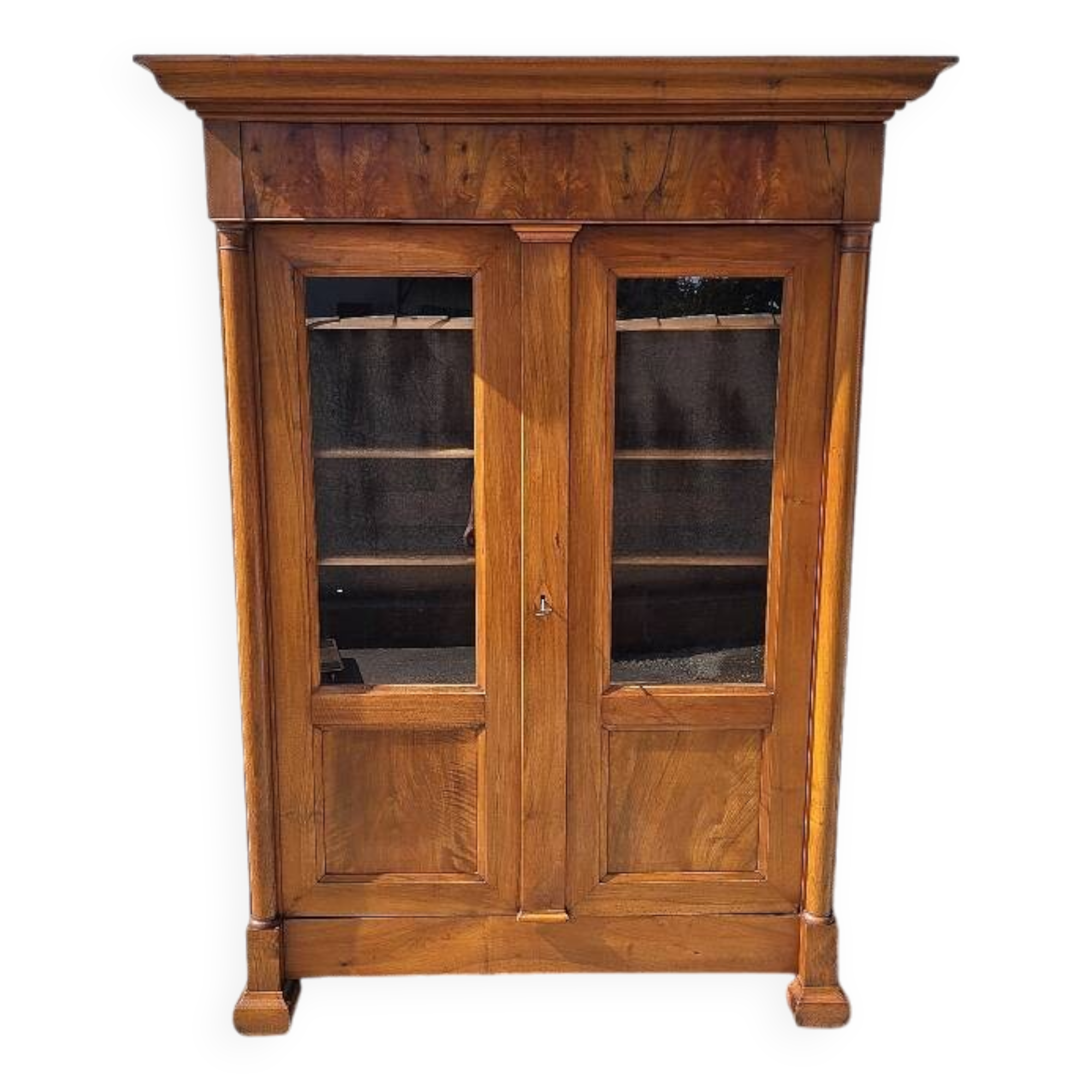 19th century empire style 2-door walnut bookcase