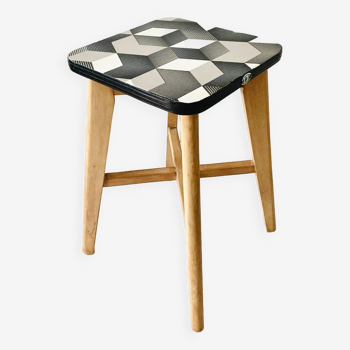 Vintage LV brand wood and formica stool from the 1950s