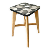 Tabouret bois et formica marque LV vintage années 50