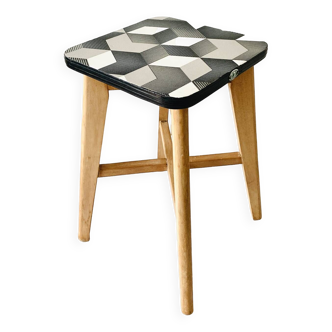Vintage LV brand wood and formica stool from the 1950s