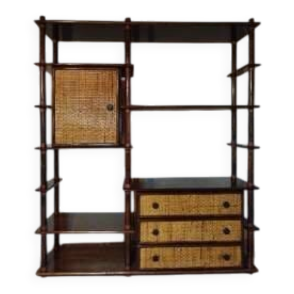 Bibliothèque Maugrion éditions - bois et cannage - France années 80