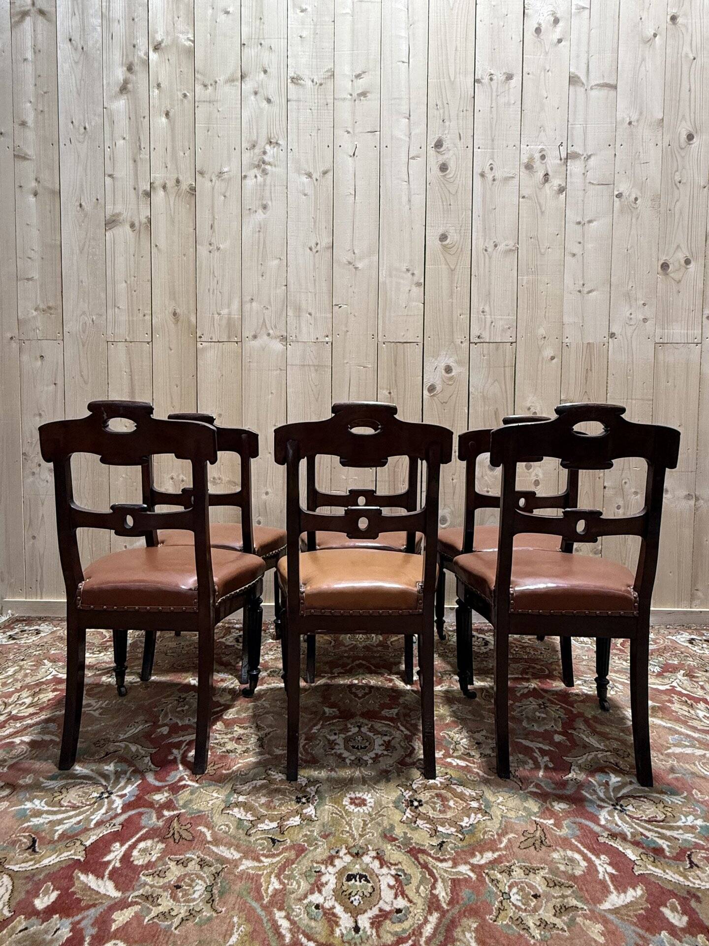 Set of 6 Napoleon III period chairs in mahogany and leather