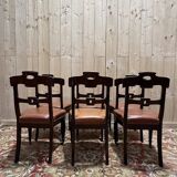 Set of 6 Napoleon III period chairs in mahogany and leather