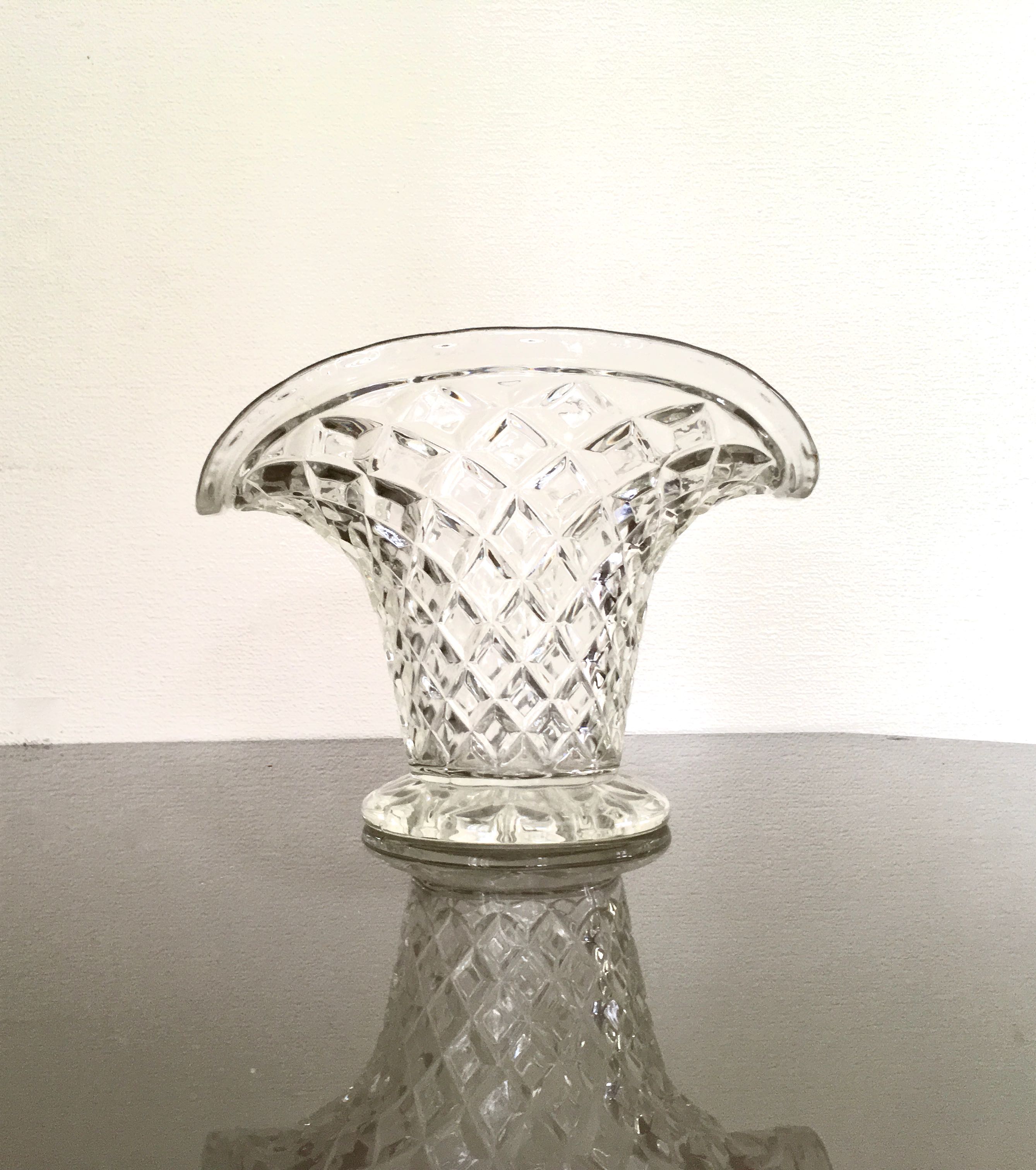 Glass basket vase 50s