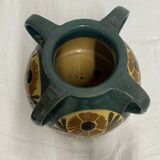 Vase Elchinger ceramic 4 detached handles polychrome floral decoration