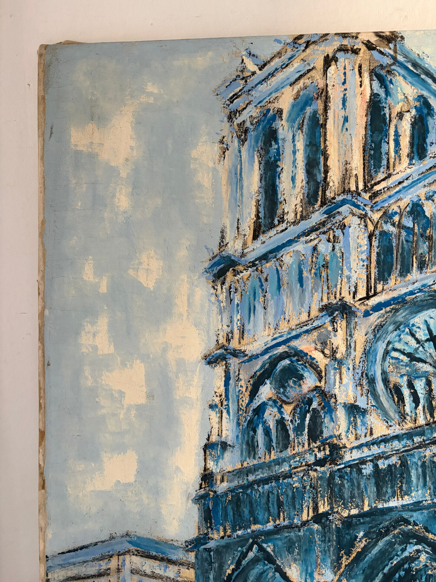 Notre Dame en bleu, huile sur toile signée