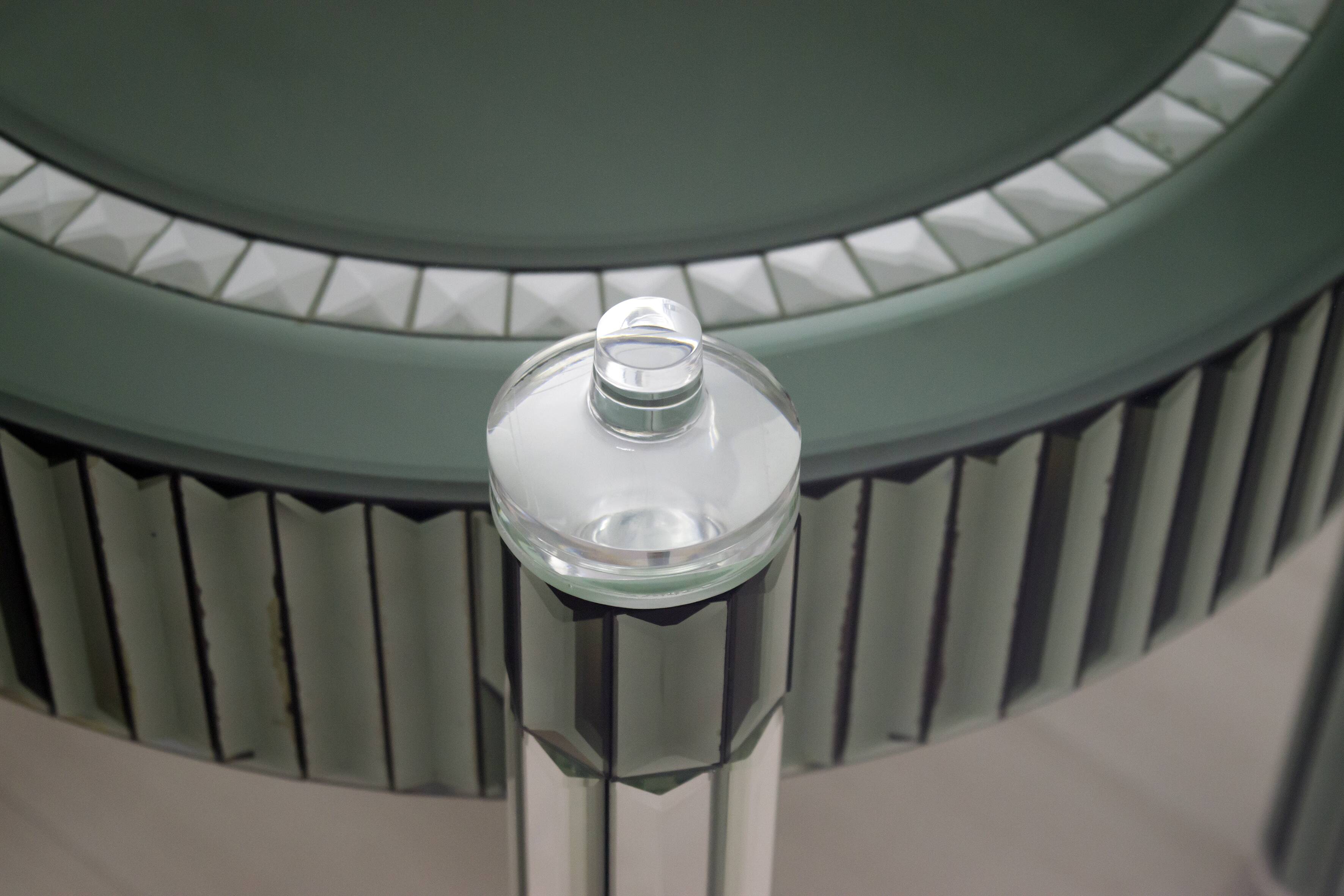 Zelino Poccioni Italian Modern Round Dining Table Mirrored Crystal for Mp2