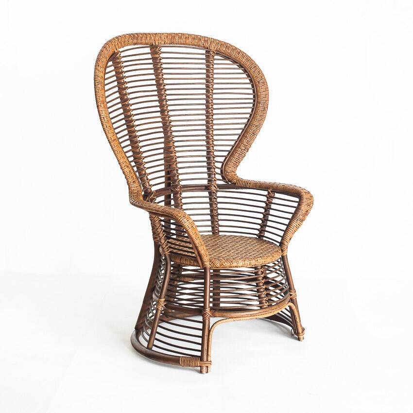 Vintage high armchair in cane/rattan. France, 1960s