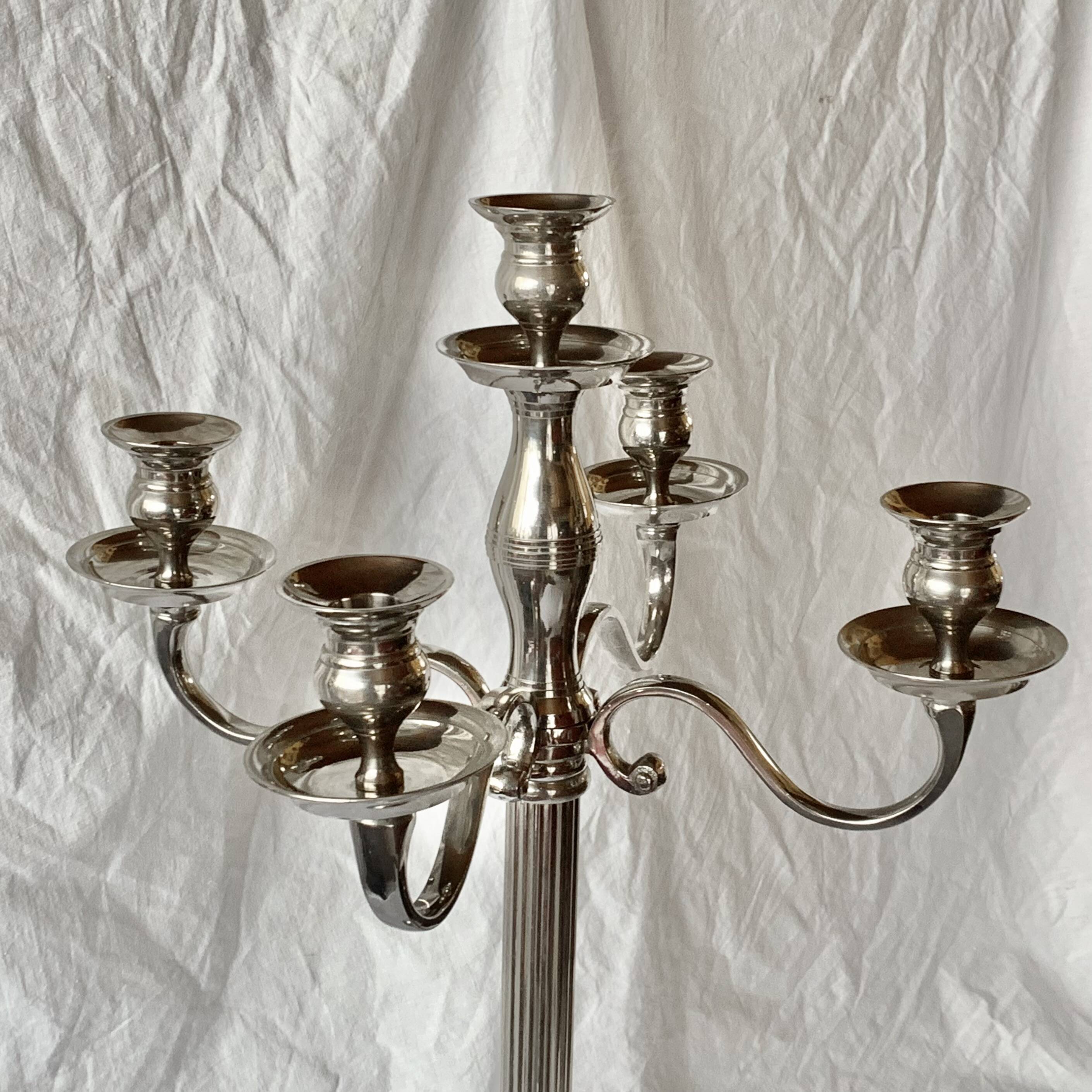 Antique large five-armed chrome-plated steel candlestick - 76cm
