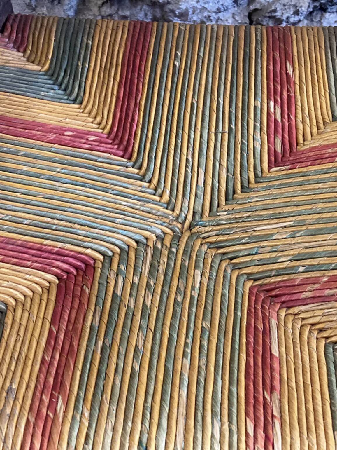 Pair of corner armchairs paillés in turned wood antique multicolored seat