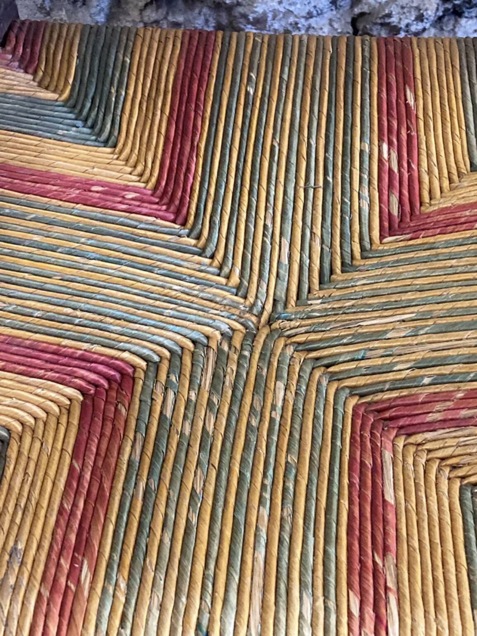 Pair of corner armchairs paillés in turned wood antique multicolored seat