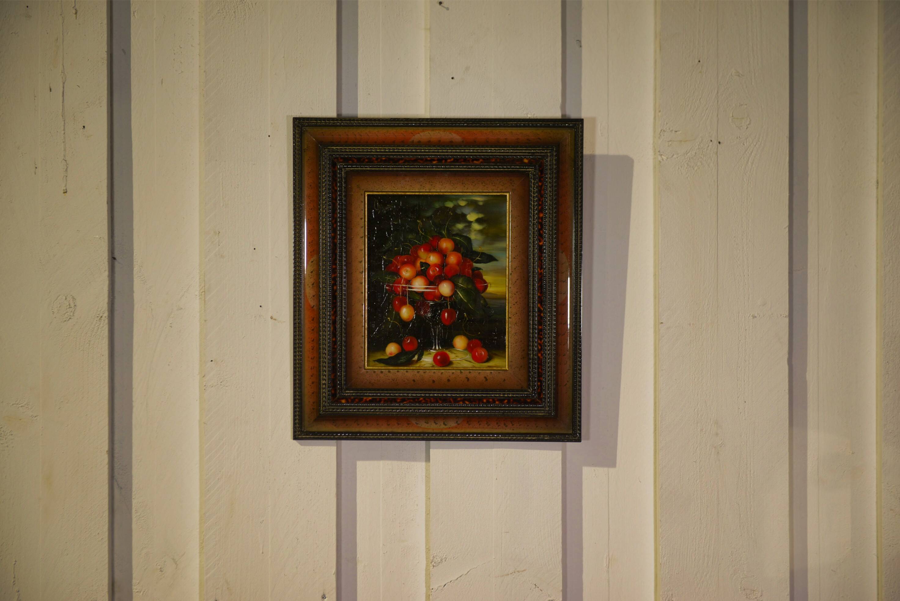 Oil painting on canvas Crystal with a bouquet of cherries by D. Obeniale 1950