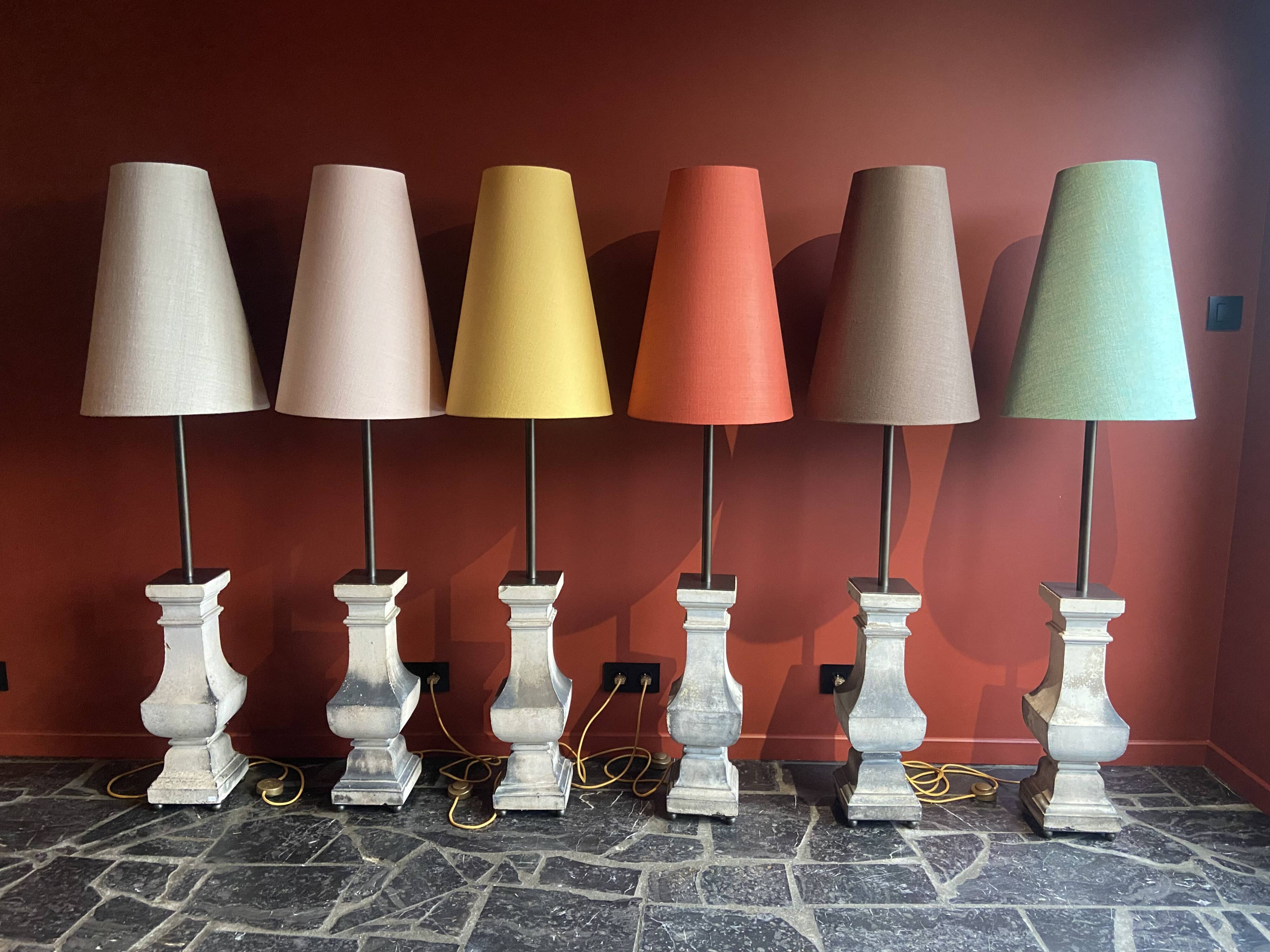 "Balustrade" lamp in terracotta, Ashoka silk shade, pistachio green.