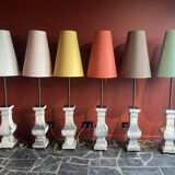 "Balustrade" lamp in terracotta, Ashoka silk shade, pistachio green.