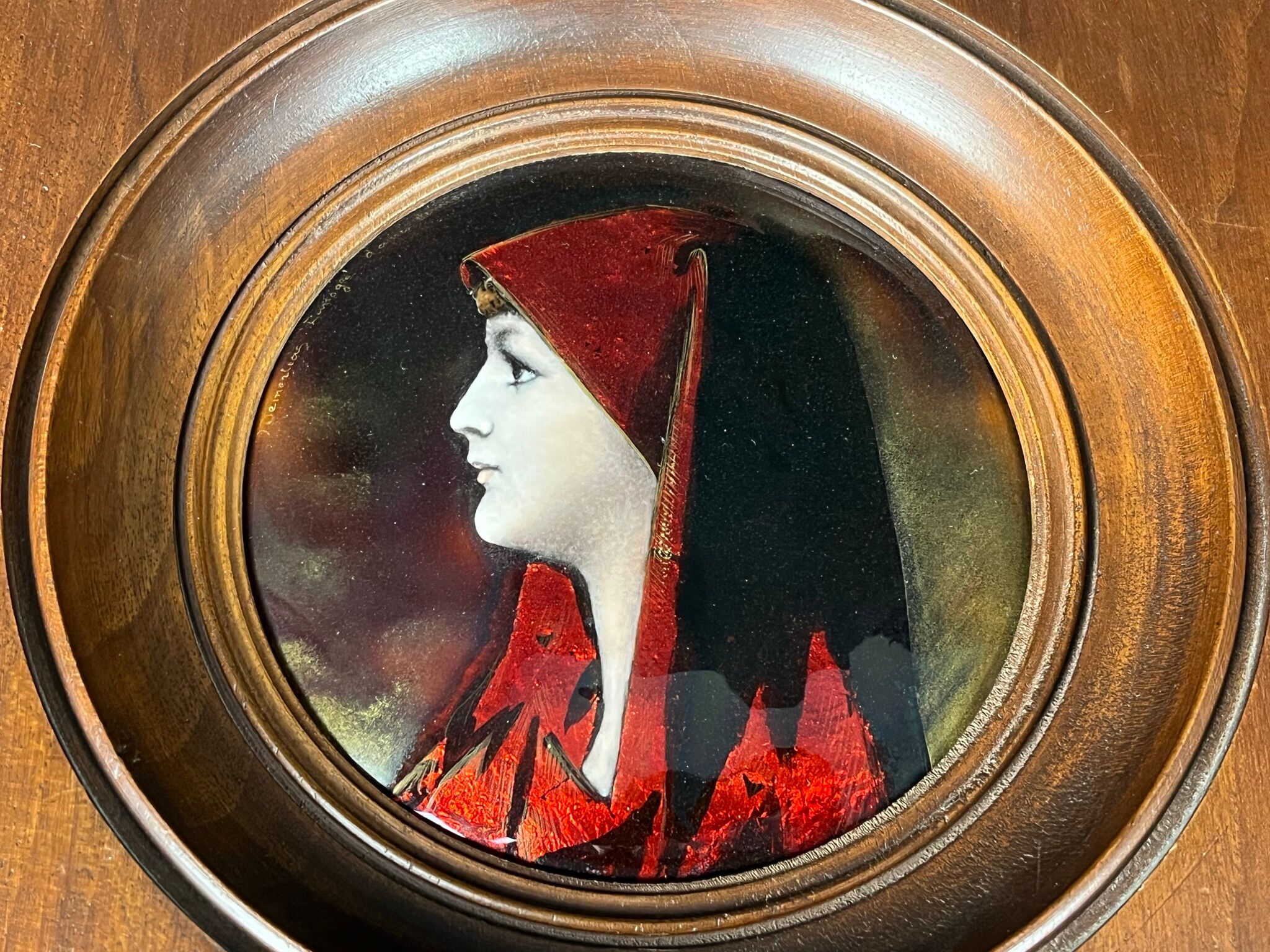 Enameled plaque signed dermeliac 20th century