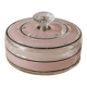 Vintage glass sweet jar from the 1960s, candy jar with a pink and black striped lid, Italian glass art.
