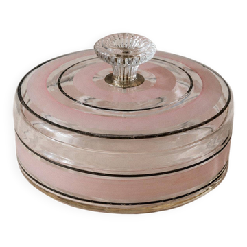 Bonbonnière en verre à rayures rose et noir, art verrier italien années 1960