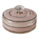 Vintage glass sweet jar from the 1960s, candy jar with a pink and black striped lid, Italian glass art.