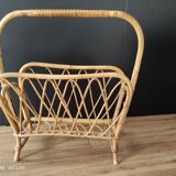 Vintage magazine holder 60s in rattan honey light