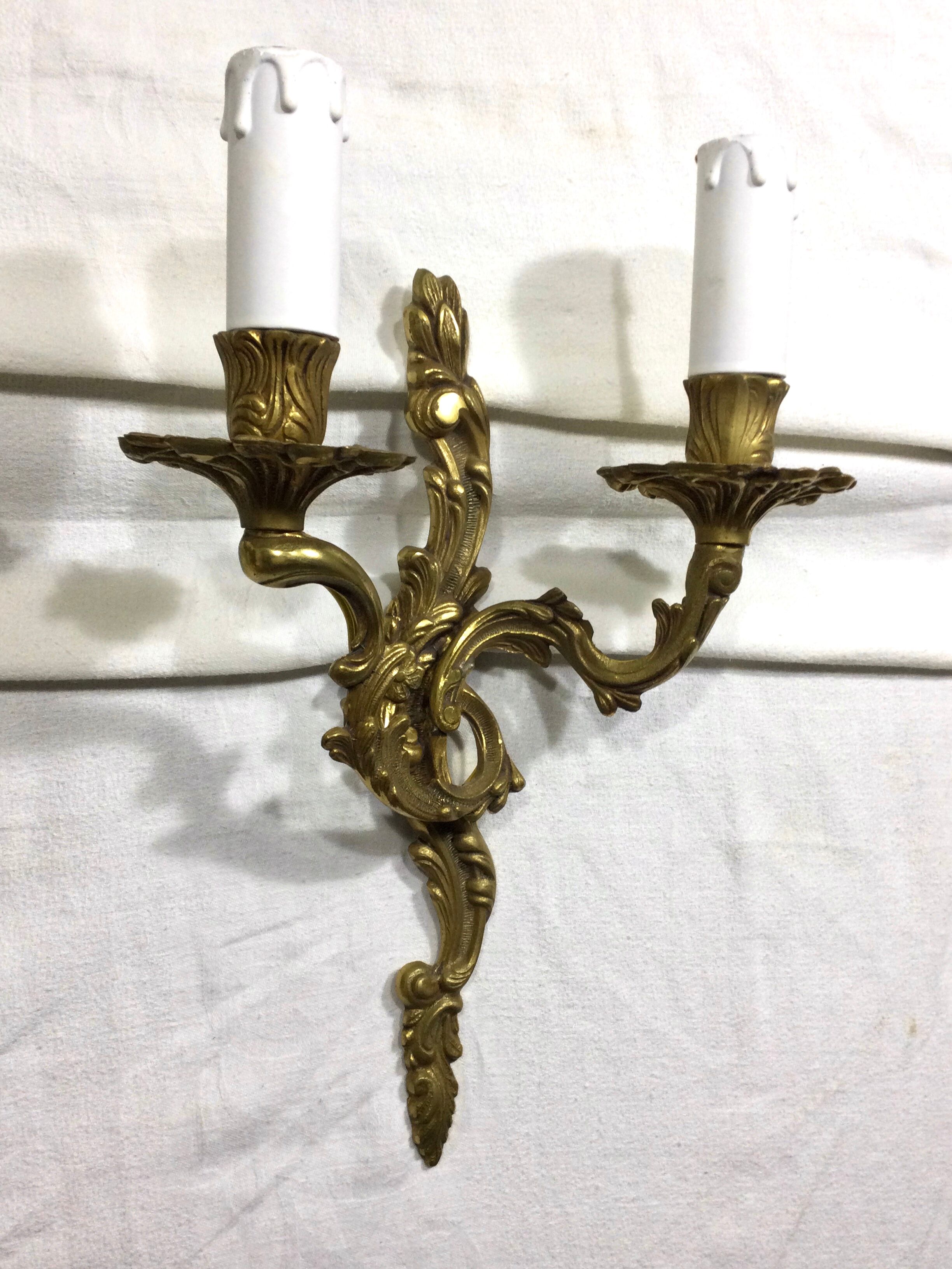 Pair of sconces bronze 2 lights louis xv style