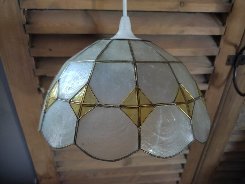 Suspension lampshade Luminaire Mother-of-pearl Damier gilded brass old Dp 0322122