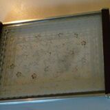 Silkscreened glass and wood tray vintage 50s