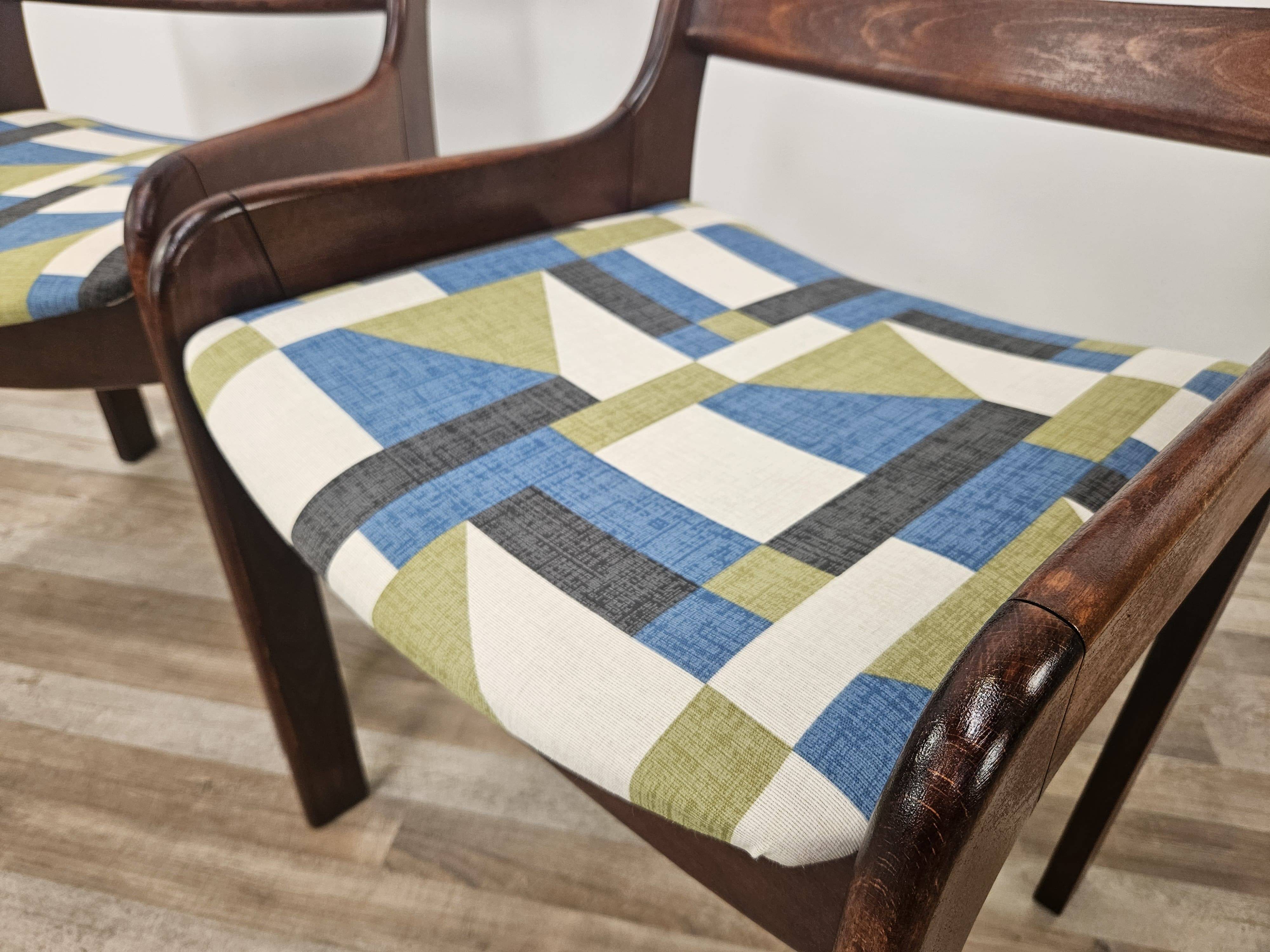 Chaises de salle à manger des années 70 en hêtre et tissu Space Age