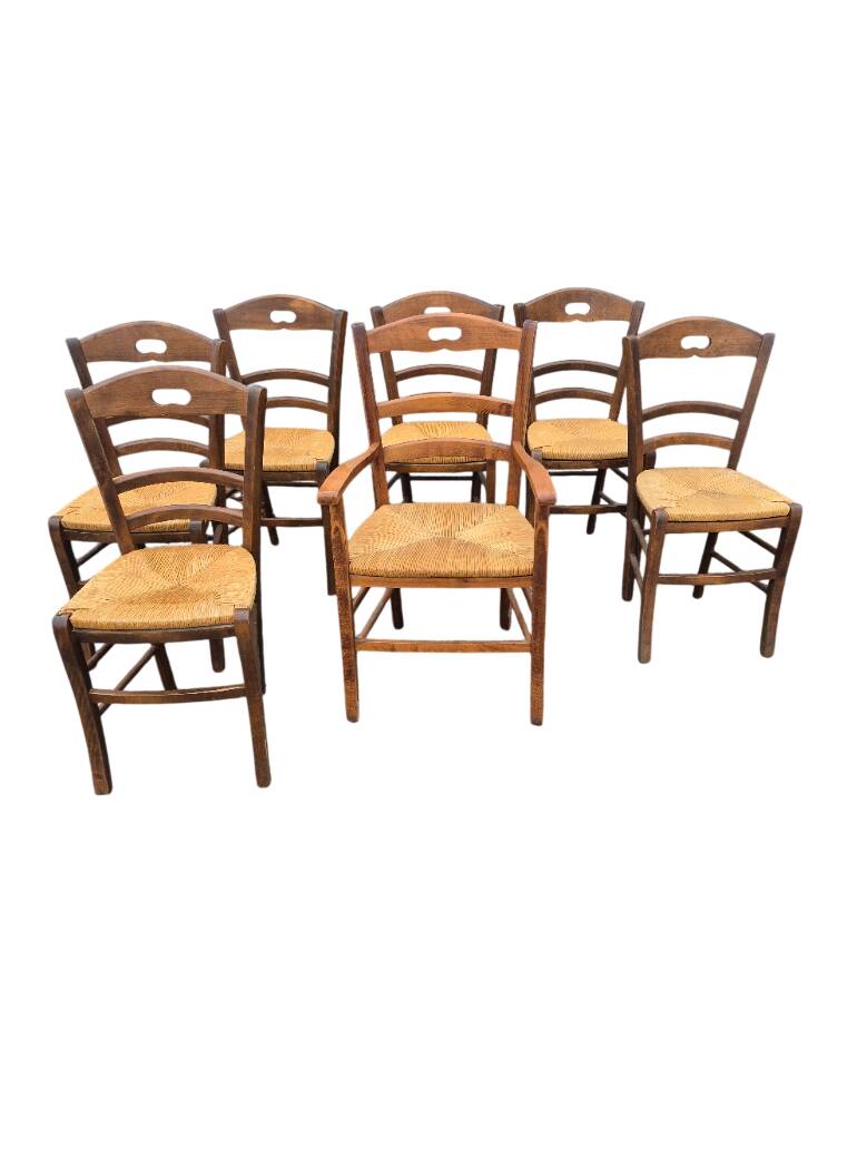 6 chaises + un fauteuil de campagne