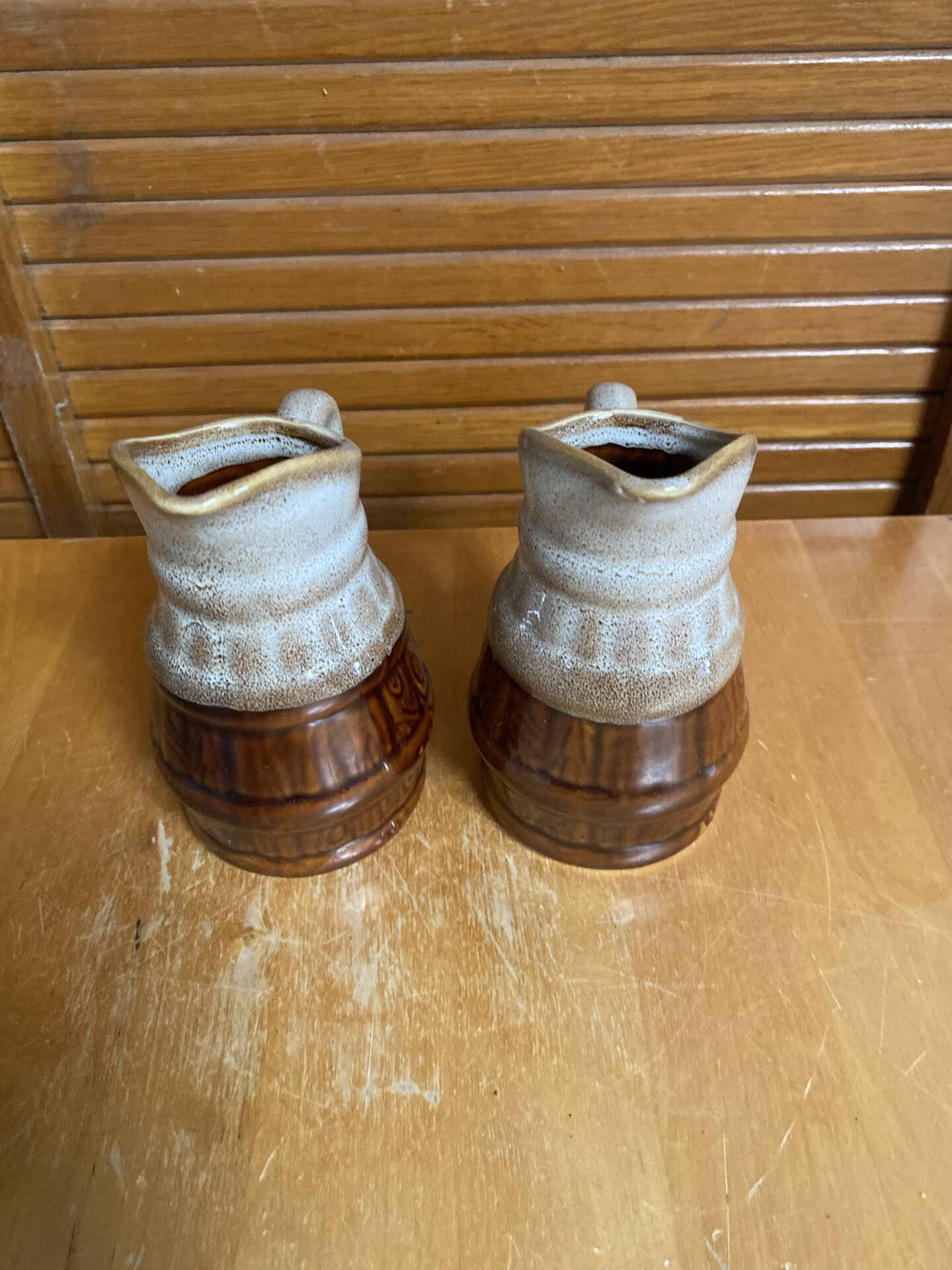 Pair of vintage revol barrel-shaped ceramic jugs 0.25l