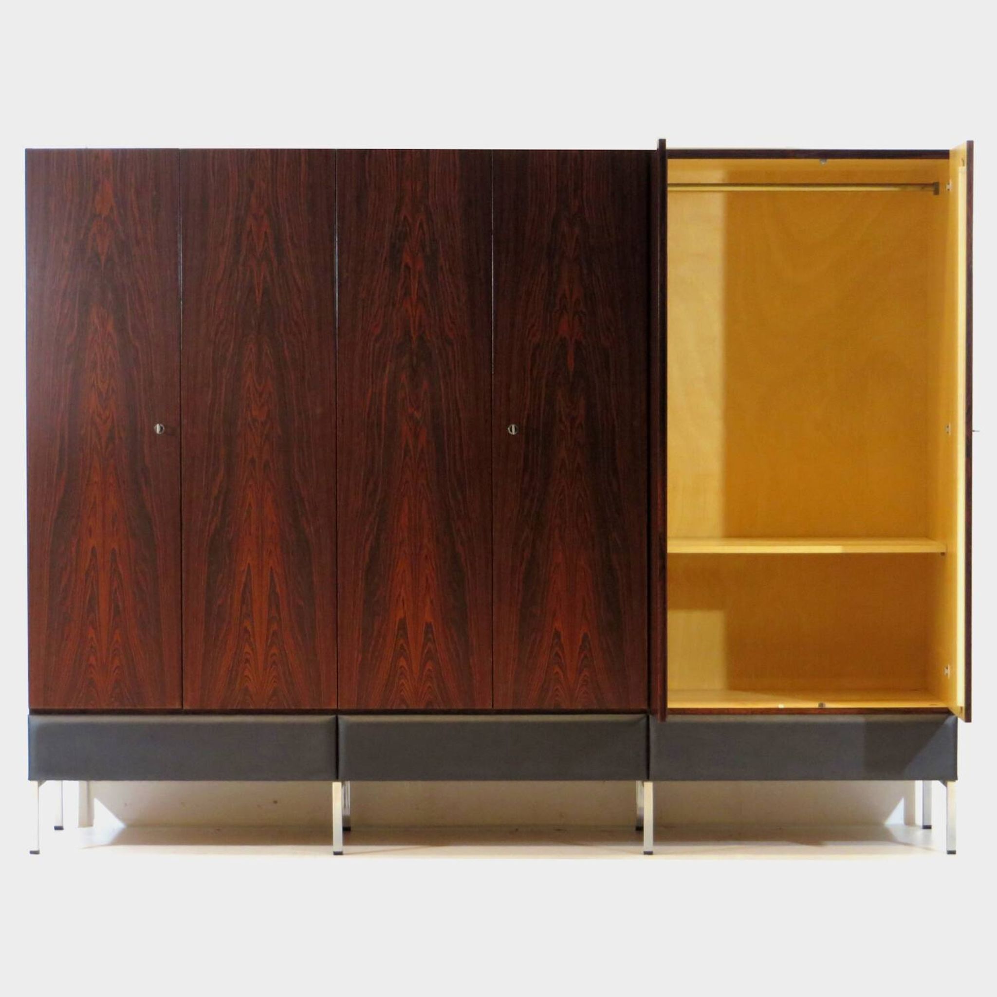 Large vintage mid century modern 6-door wardrobe in rosewood & ash, 1960s