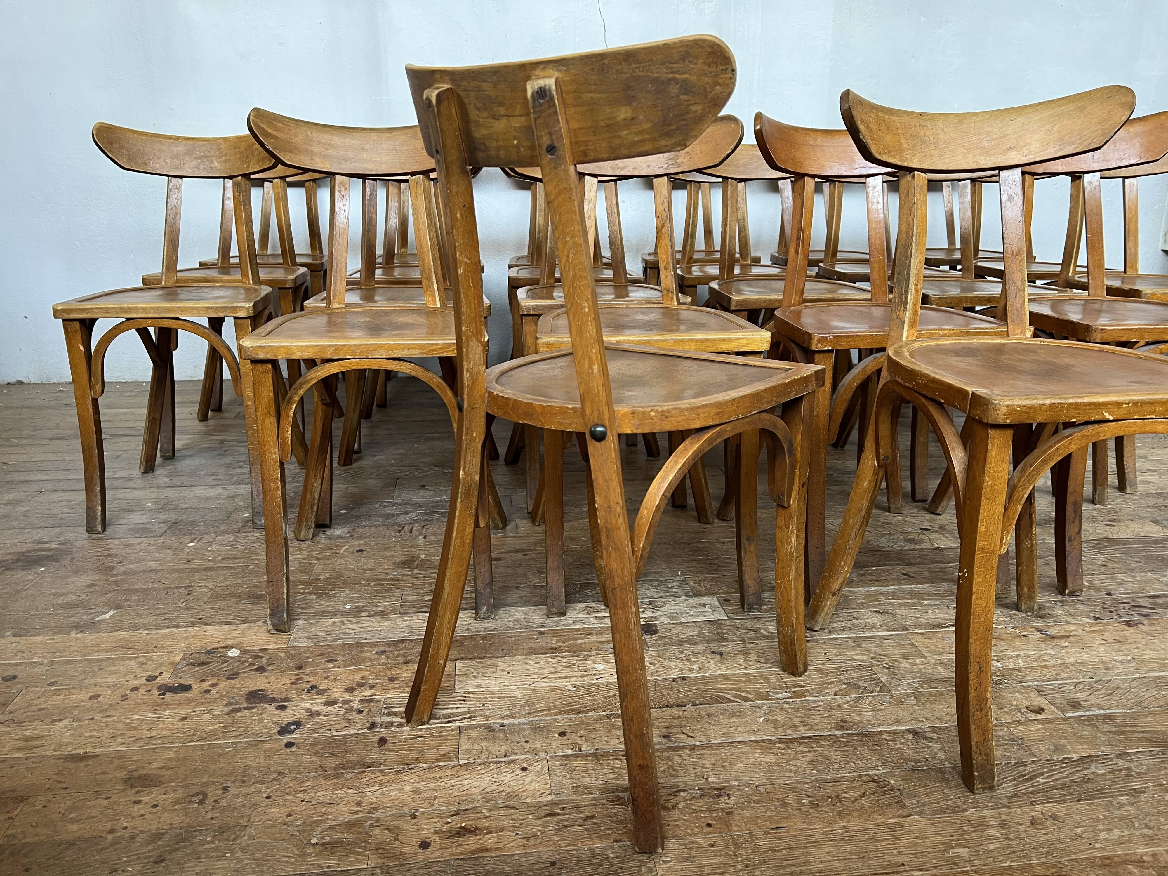Series of 24 chairs bistrot wood curved 1960