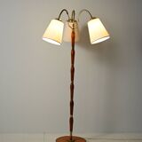 Lampadaire à trois bras en teck et laiton, Scandinavie, années 1940-1950
