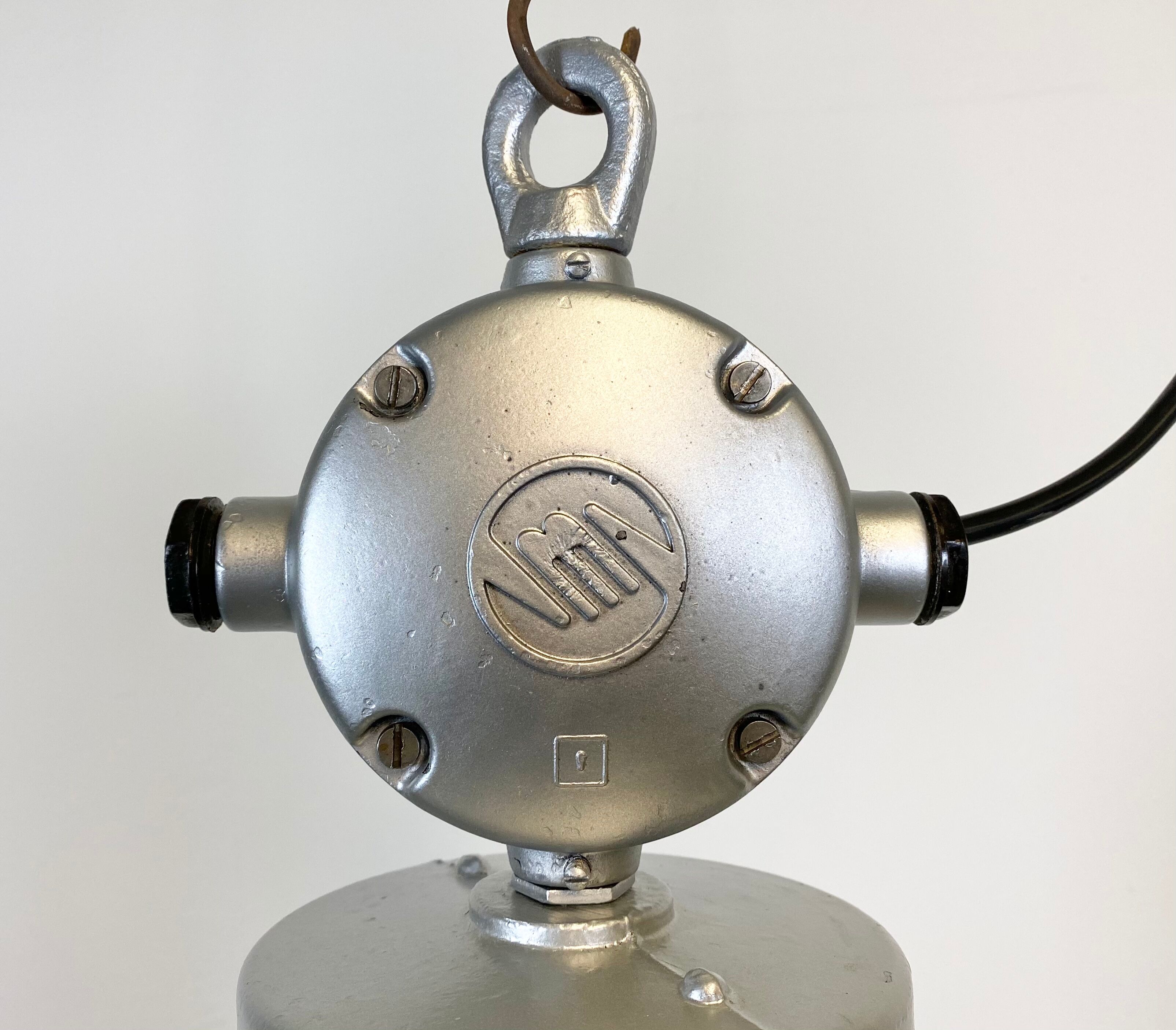 Vintage aluminium industrial lamp with milk glass, 1970s