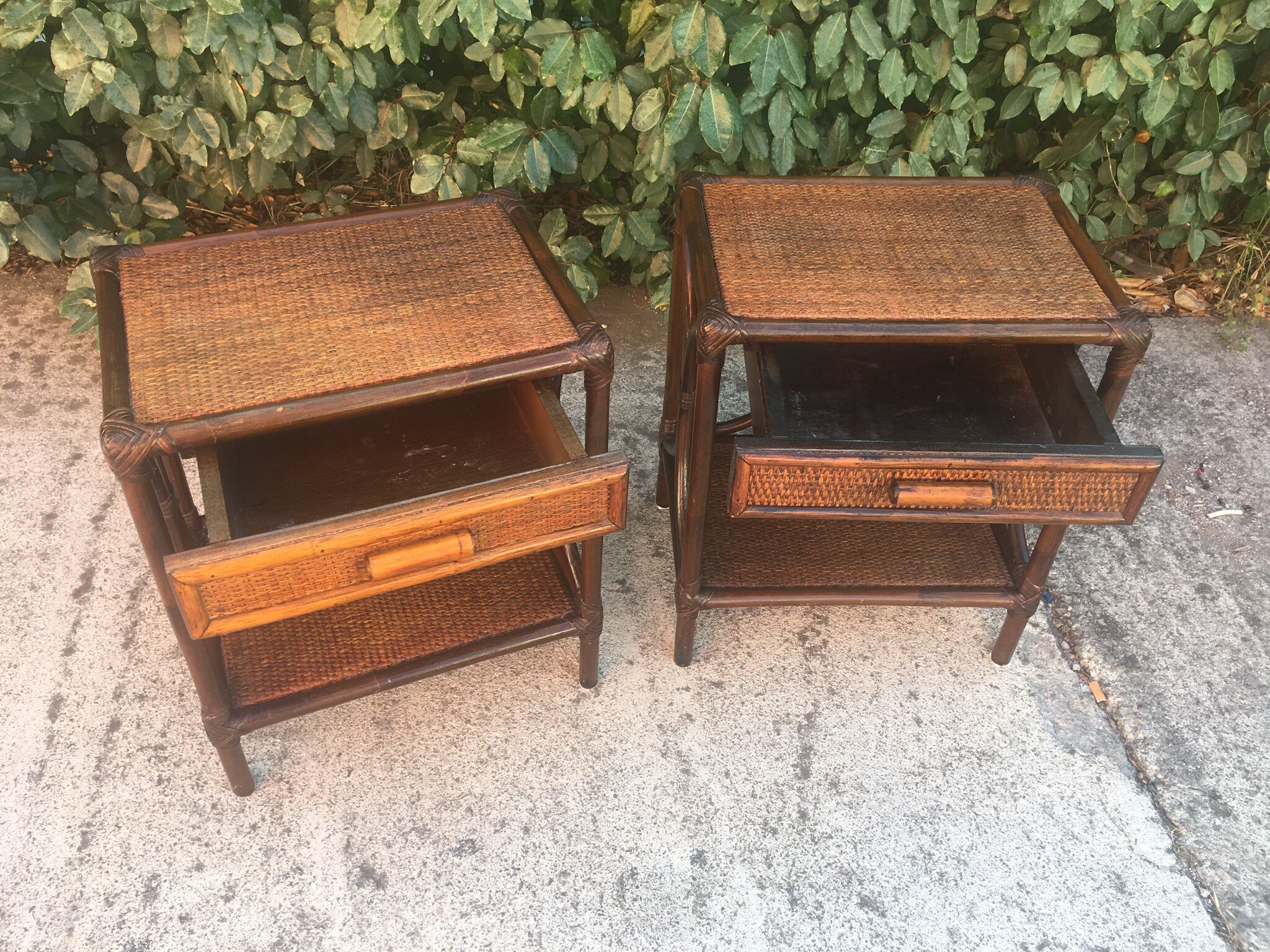 Pair of rattan bedside tables