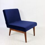 Dark blue velvet lounge chair, 1970s