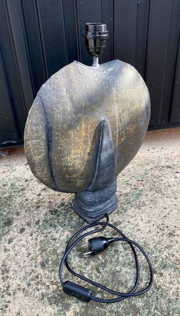 Pied de lampe céramique - Vintage Raku gris/noir