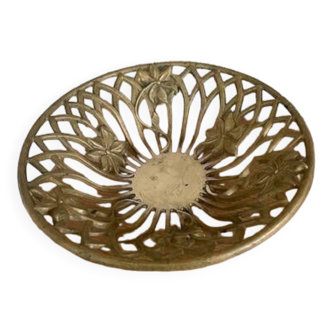 Vintage cast brass fruit bowl with flower pattern